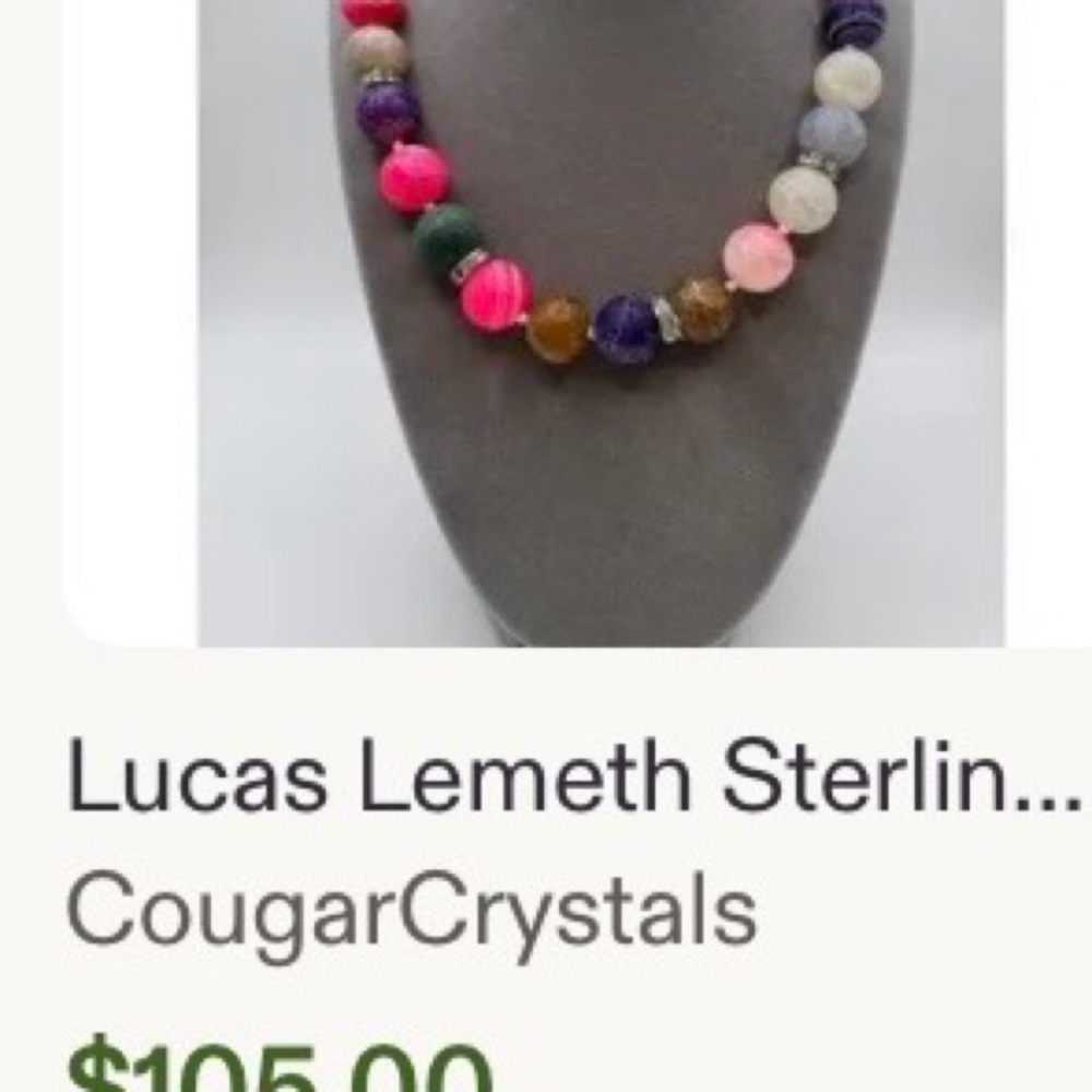LUCAS LAMETH VINTAGE 925 STERLING SILVER MULTI COLOR QUARTZ GEMSTONE NECKLACE - Picture 10 of 10